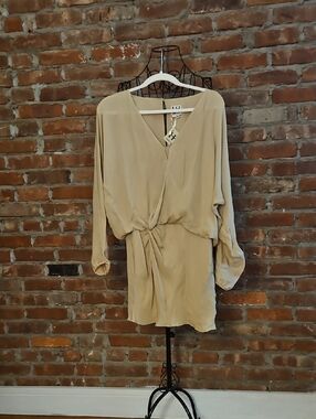 Haute Hippie Beige Silk Twist-Front Dress